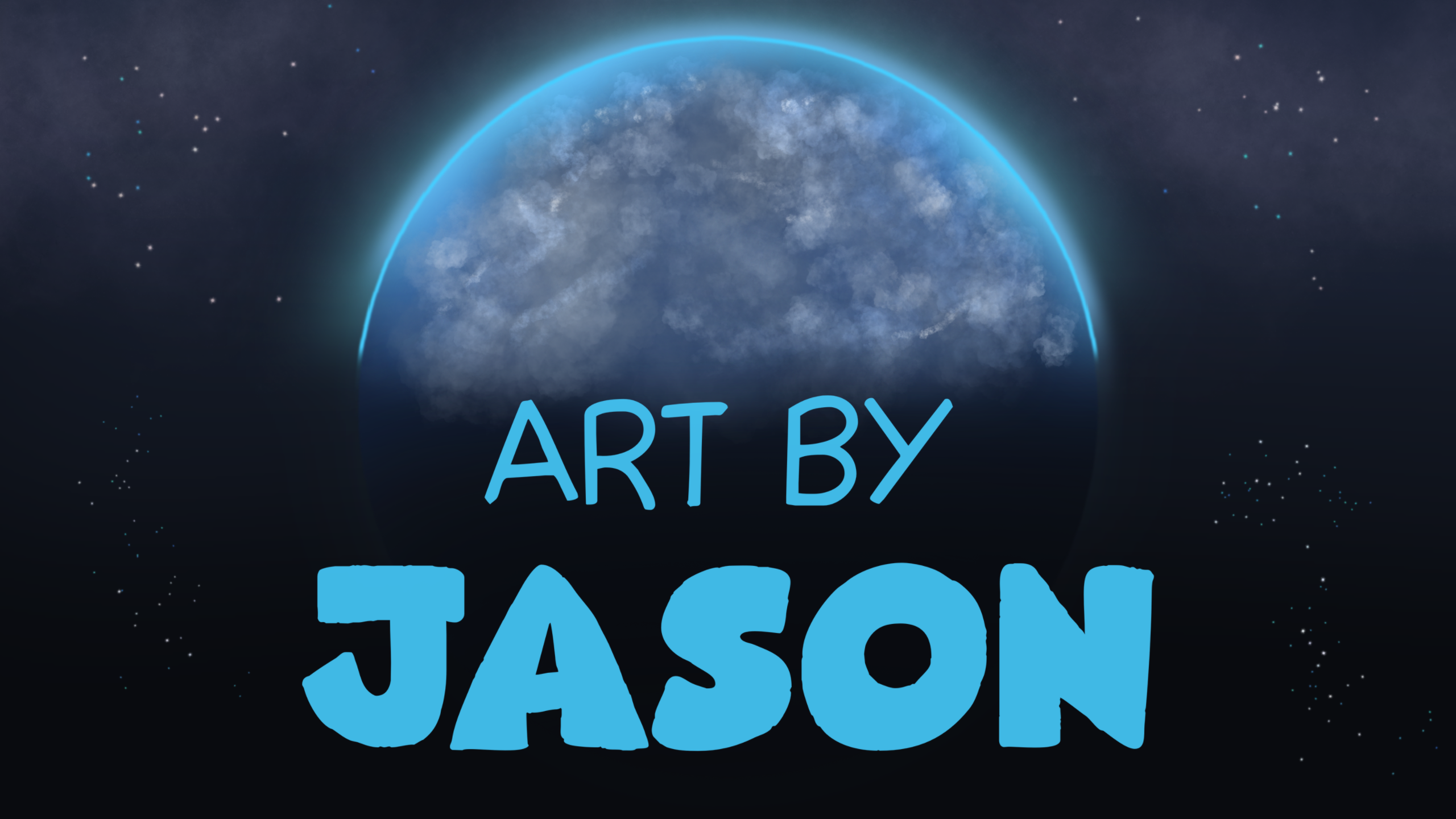 Earth viewed from space as a large glowing blue-gray sphere rises from a dark starfield; painterly and atmospheric with cool blue tones and a sense of wonder.